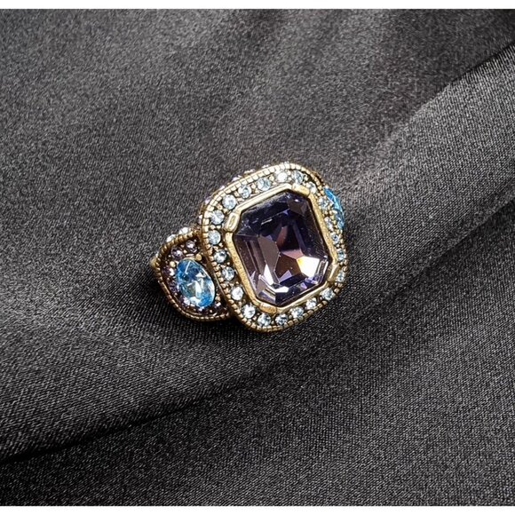 Heidi Daus Crystal Statement Ring Purple & Blue Gemstones - Picture 2 of 5